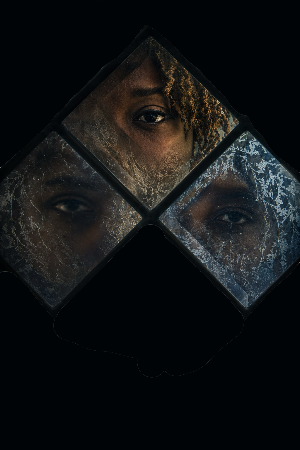 Three faces seen through diamond-shaped frosted glass window panes — poster for Short Term, a Crucial Werks film